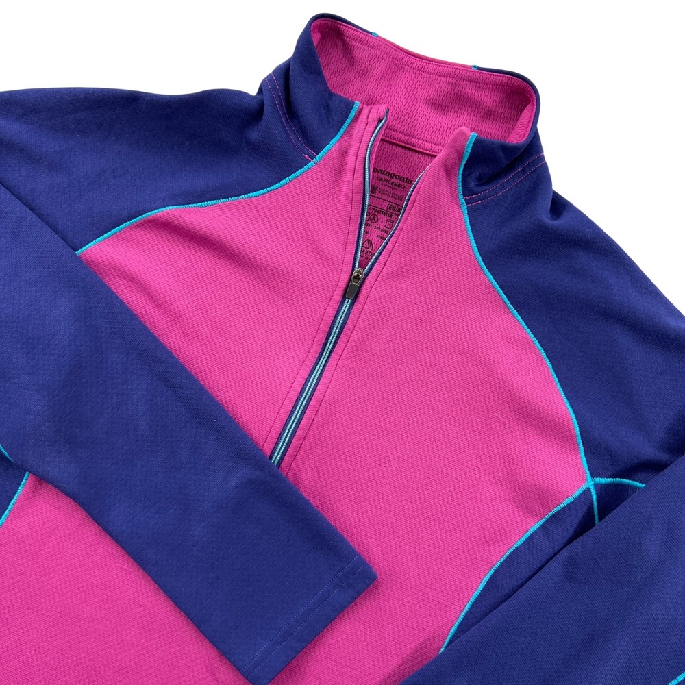 Patagonia Capilene 3 Midweight Womens M Pink Blue‎ Quarter Zip Pullover Hiking